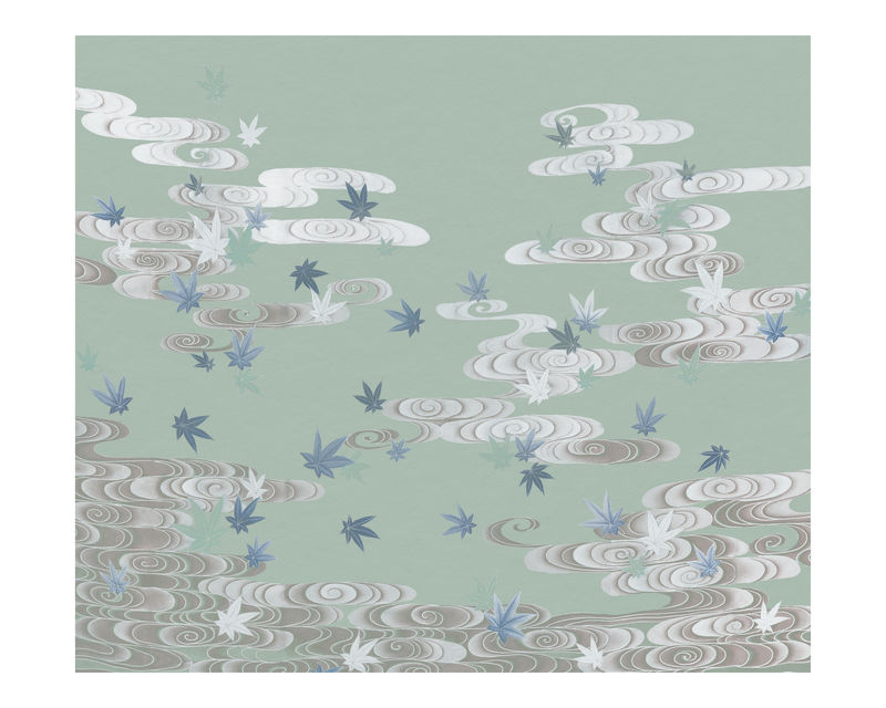 Tatsuta river枫叶复古插画墙壁艺术印刷品和海报设计混搭原创艺术品