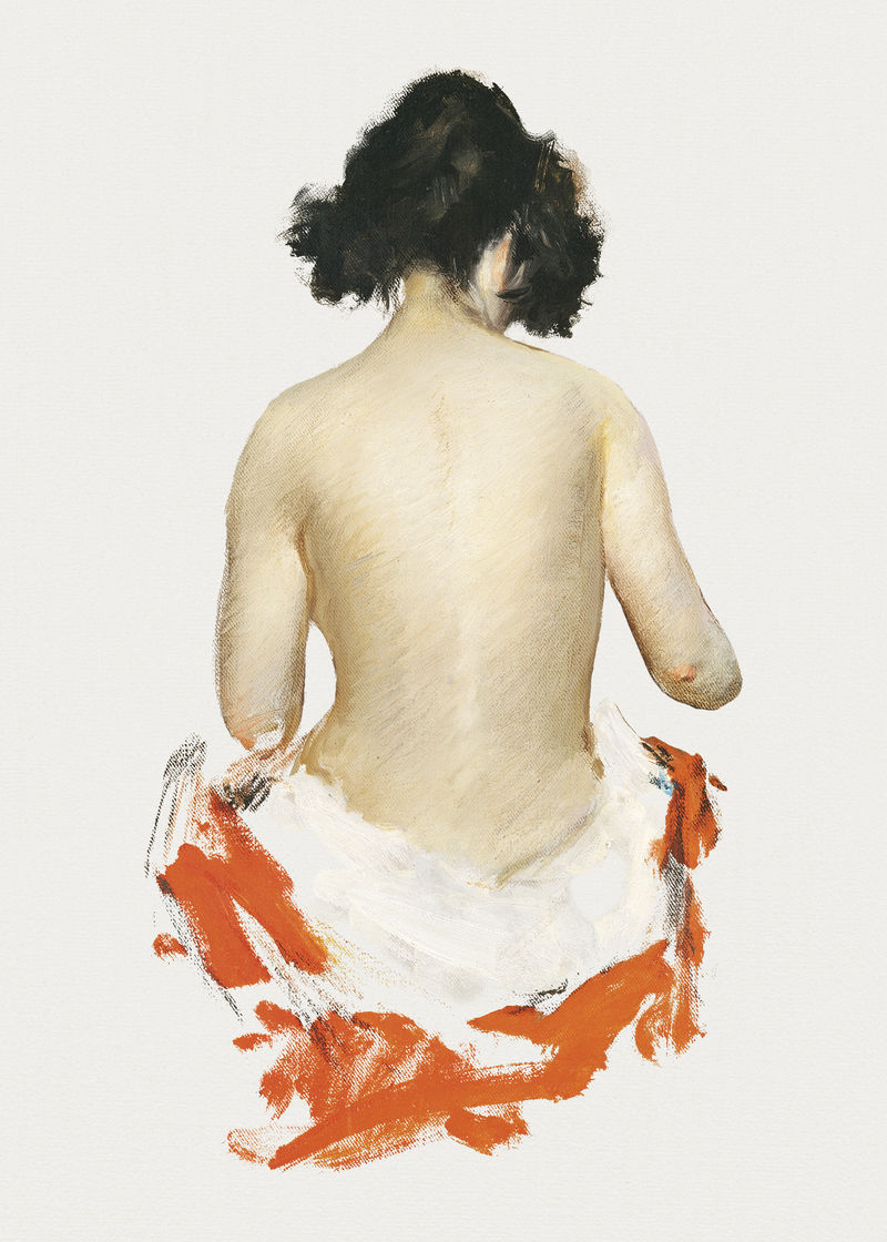 裸体女人摆复古感性手绘插图