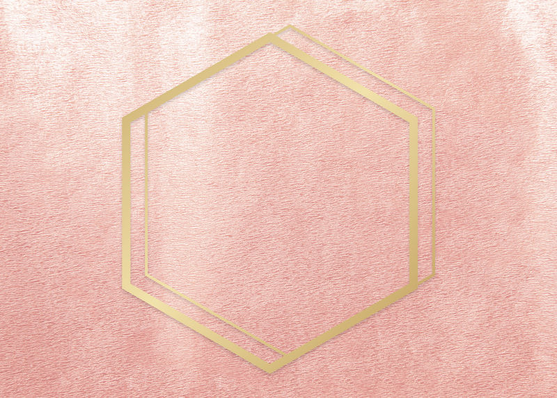 玫瑰金背景插图上的金色六边形框架