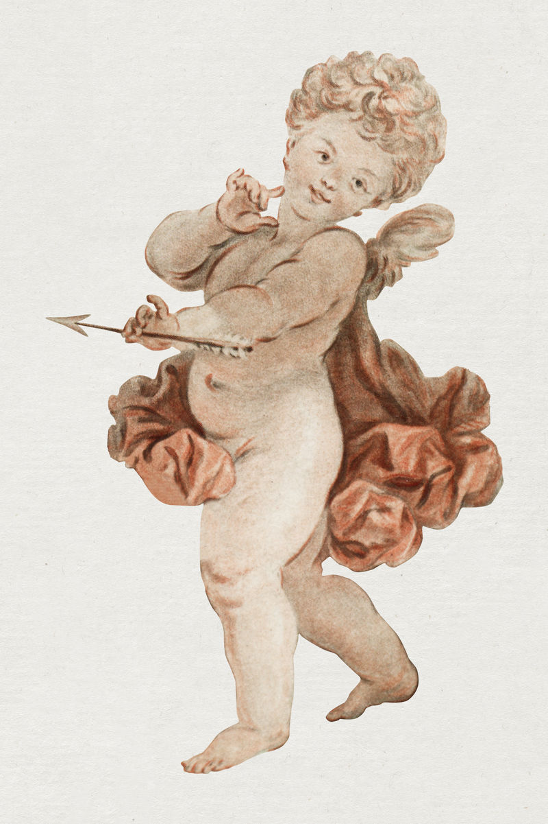 复古可爱丘比特绘画psd插图由Jean-Fran\u0026ccedil的艺术作品混合而成；奥斯贾尼内特