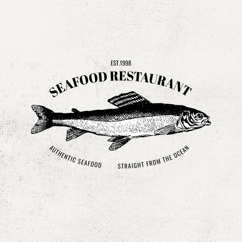复古海鲜餐厅psd鱼标商务徽章