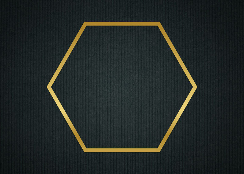 黑色织物纹理背景插图上的金色六边形框架