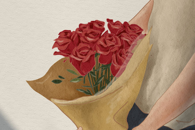 玫瑰花束情人节礼物psd手绘插图