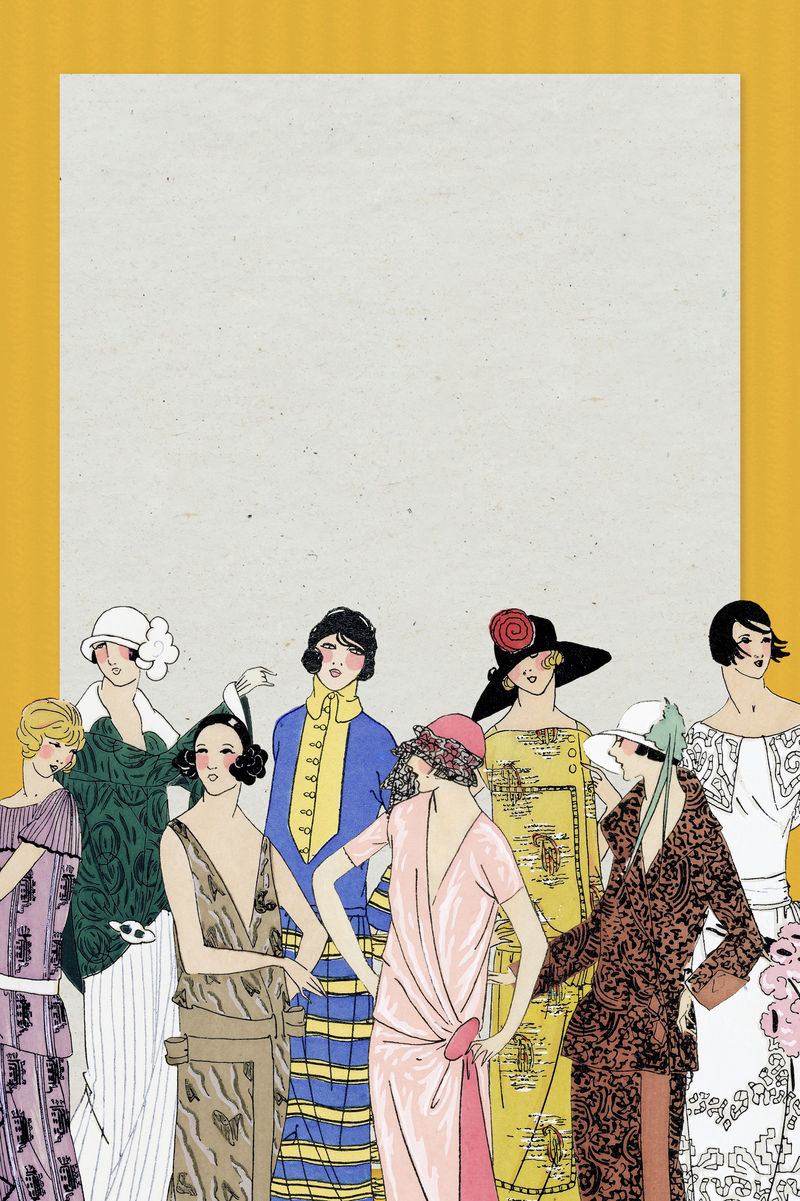 框架psd展示了20世纪20年代的女性时尚从Tr\u0026egrave出版的复古插图中重新混合；巴黎人
