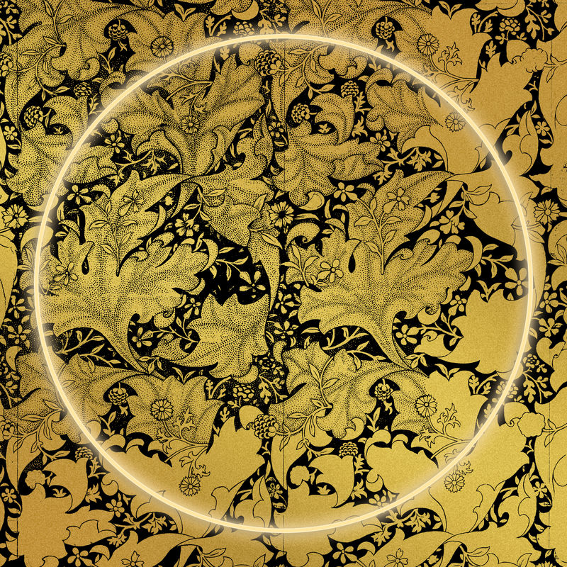 黄金植物框架模式psd从威廉莫里斯艺术作品混音