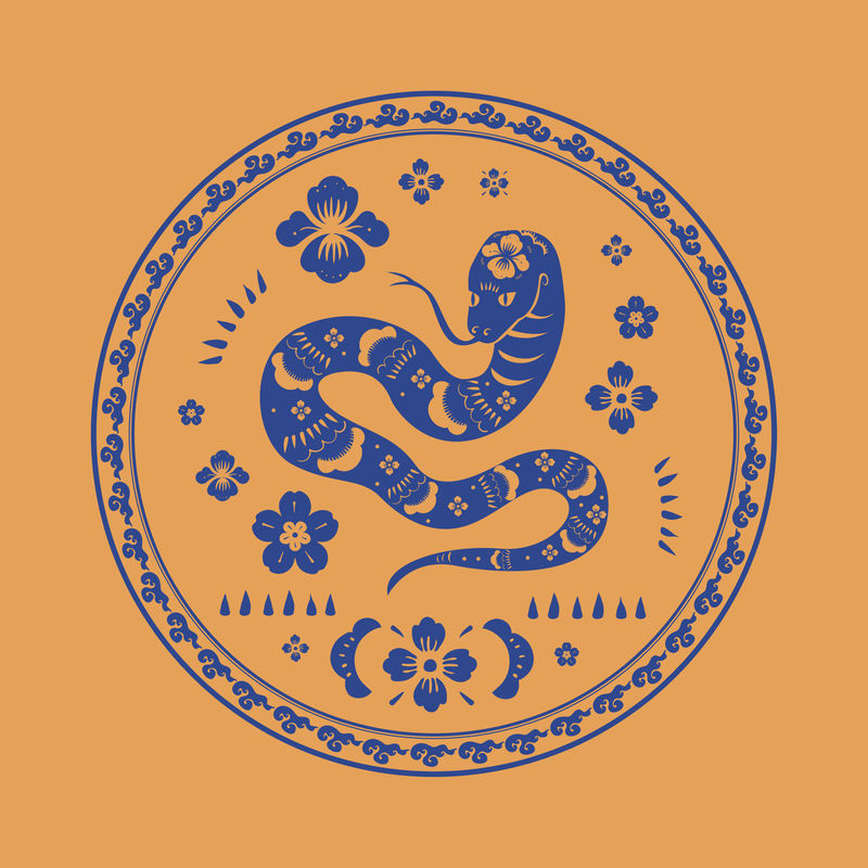 中国新年蛇徽章蓝色动物生肖