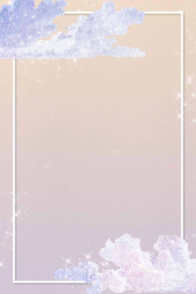 矩形白色框架上的粉彩闪光云图案的背景