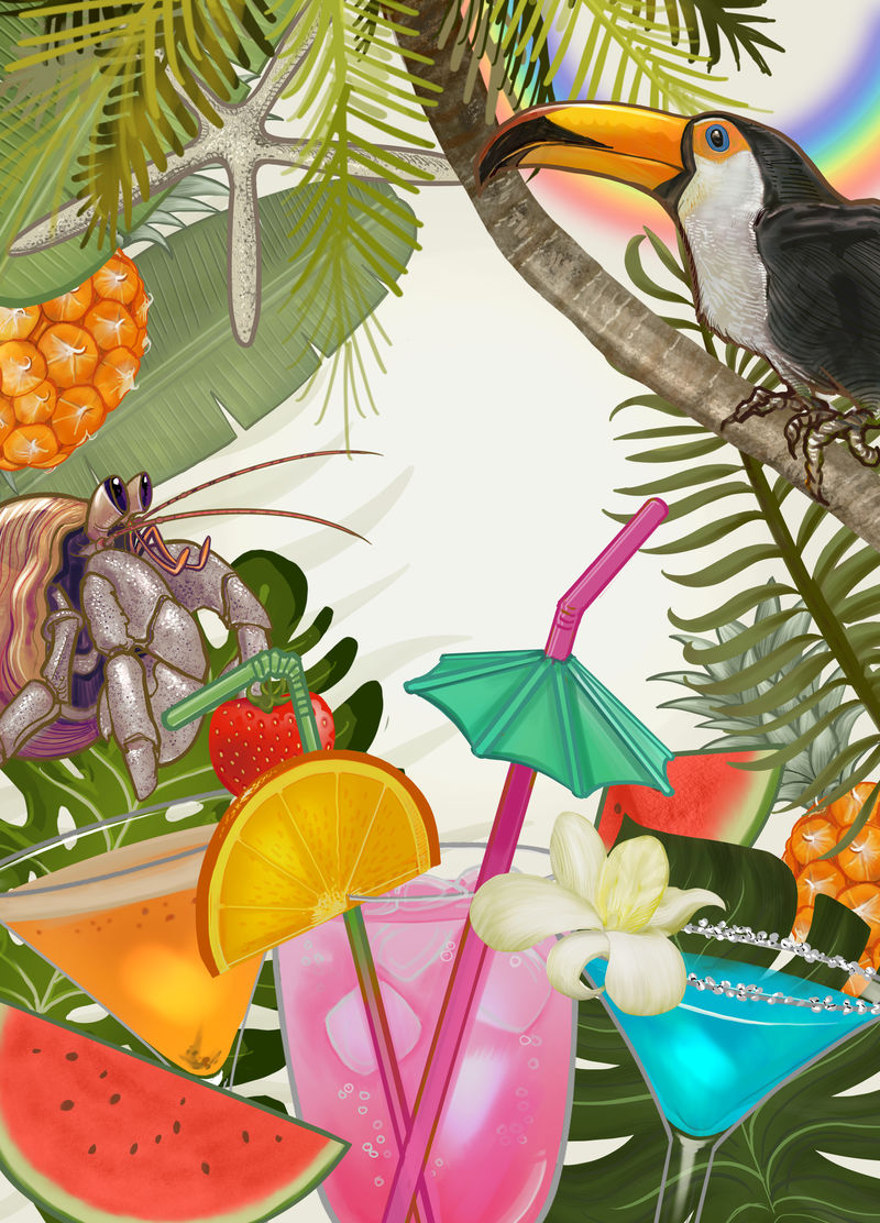 热带植物和水果背景