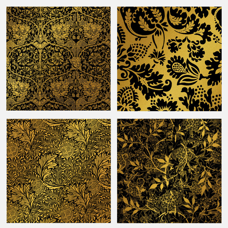 复古花卉图案矢量集从威廉莫里斯的艺术品混音