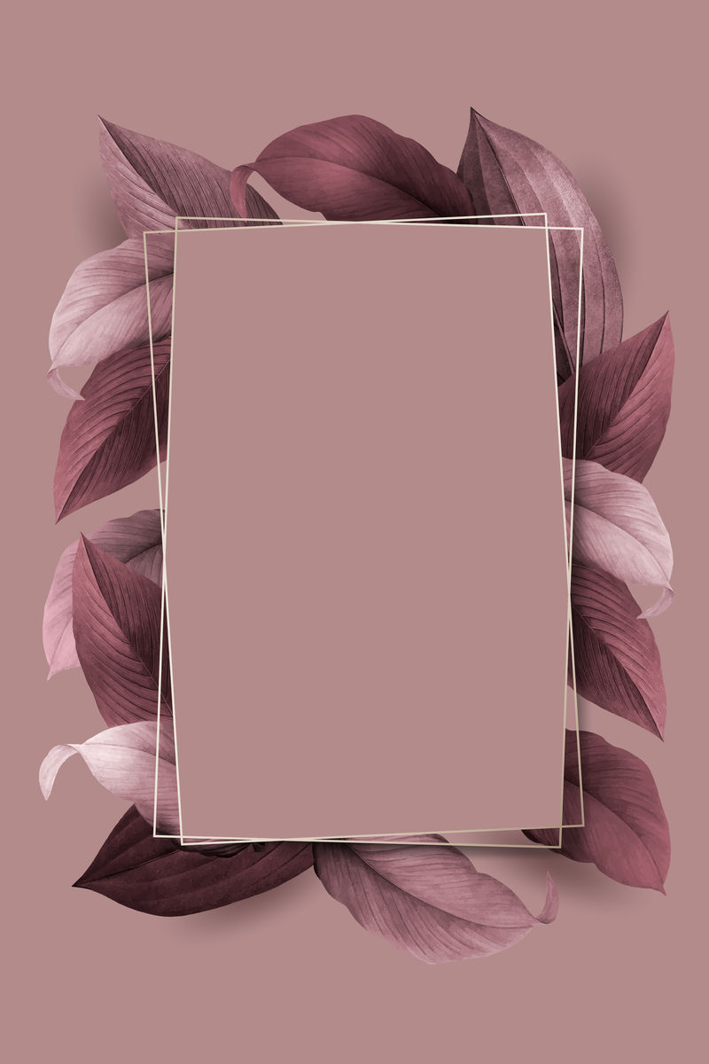 粉红色背景向量上的矩形叶框