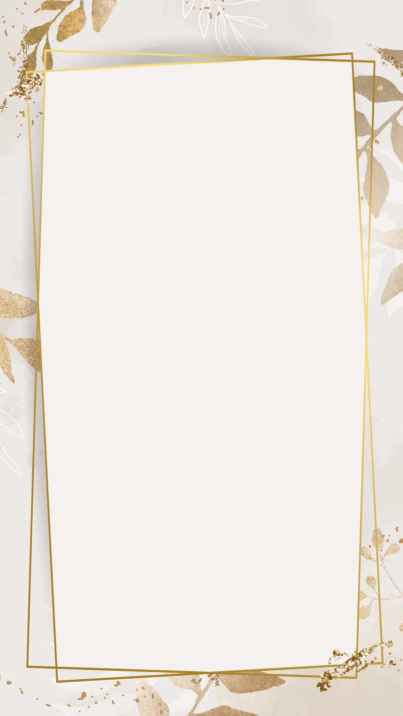 米黄色背景手机墙纸载体上的圣诞金色矩形框