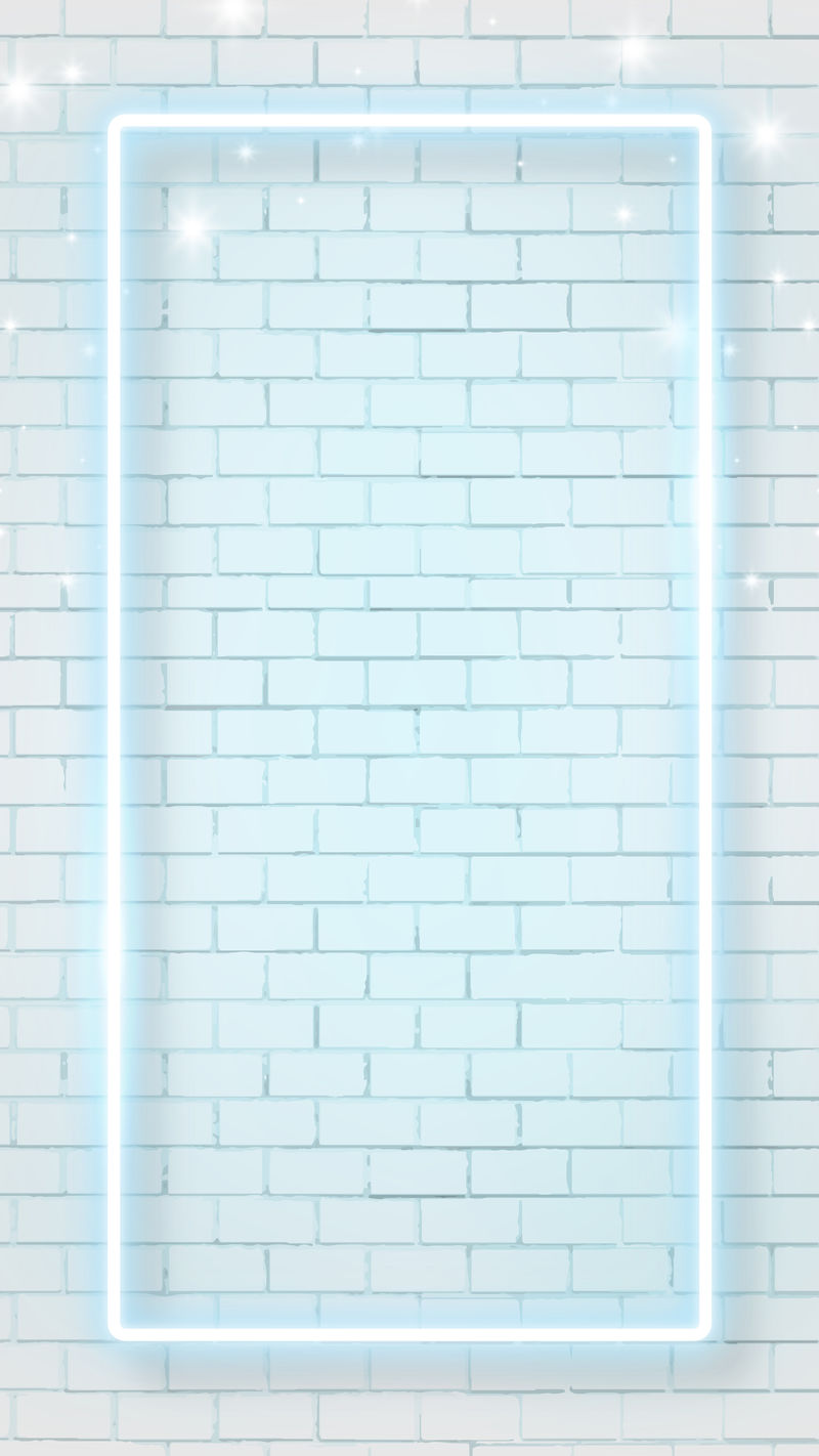蓝色霓虹框砖墙背景手机壁纸矢量