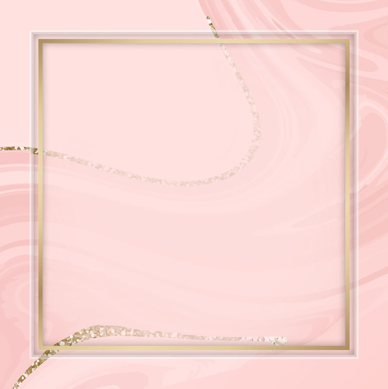 粉红色流体图案背景向量上的方形金框