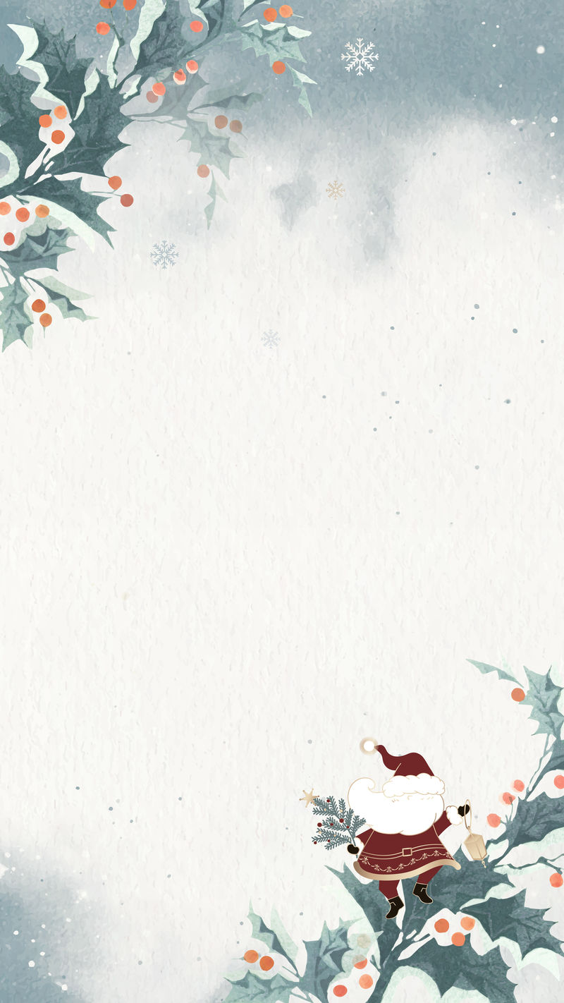 圣诞老人与冬青浆果涂鸦背景手机壁纸矢量