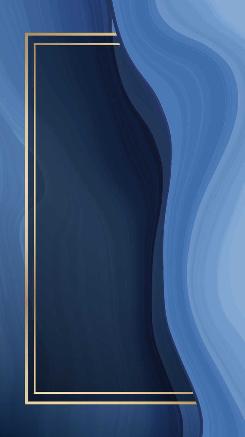 矩形金框蓝色流体图案手机壁纸矢量