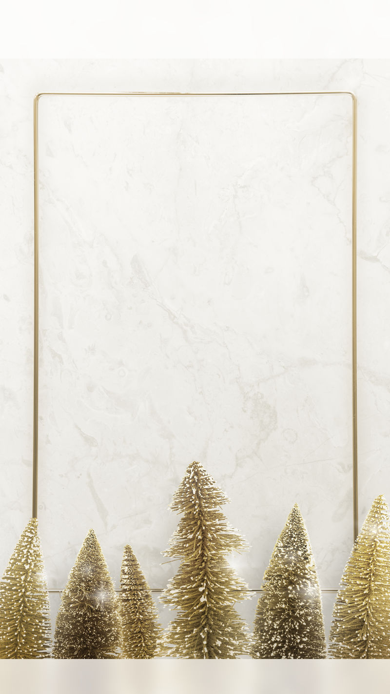 带圣诞树的金色框架手机壁纸插图