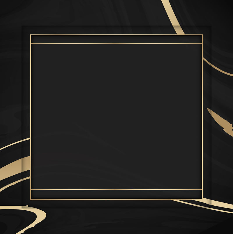 黑色流体图案背景向量上的方形金框