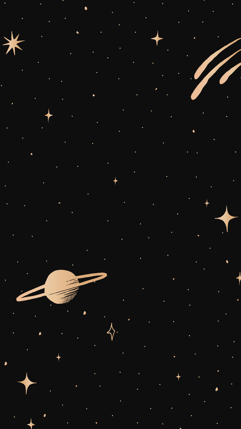 土星银河金色移动壁纸矢量星空黑色背景
