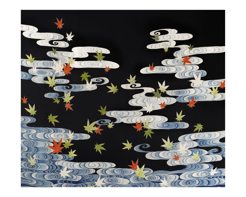 Tatsuta河枫叶复古插画墙壁艺术印刷品和海报设计从原始艺术品混合