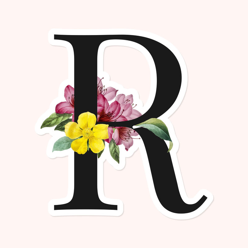 花朵装饰大写字母R贴纸矢量