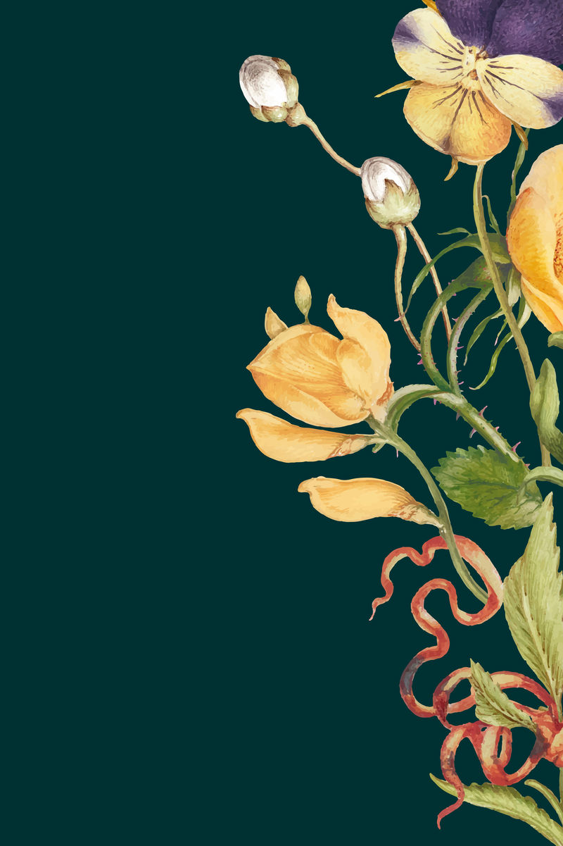 绿色复古花卉背景与黄色花朵混合从皮埃尔约瑟夫Redout\u0026eacute艺术作品；