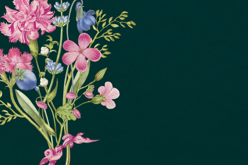 绿色复古花卉背景psd粉色花朵由Pierre Joseph Redout的艺术作品混合而成\u0026eacute；