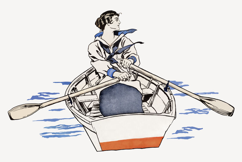 《河上划船的女人》艺术印刷品由爱德华·彭菲尔德（Edward Penfield）的艺术作品重新混合而成