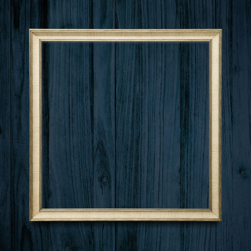 深蓝色木质纹理背景上的方形框架