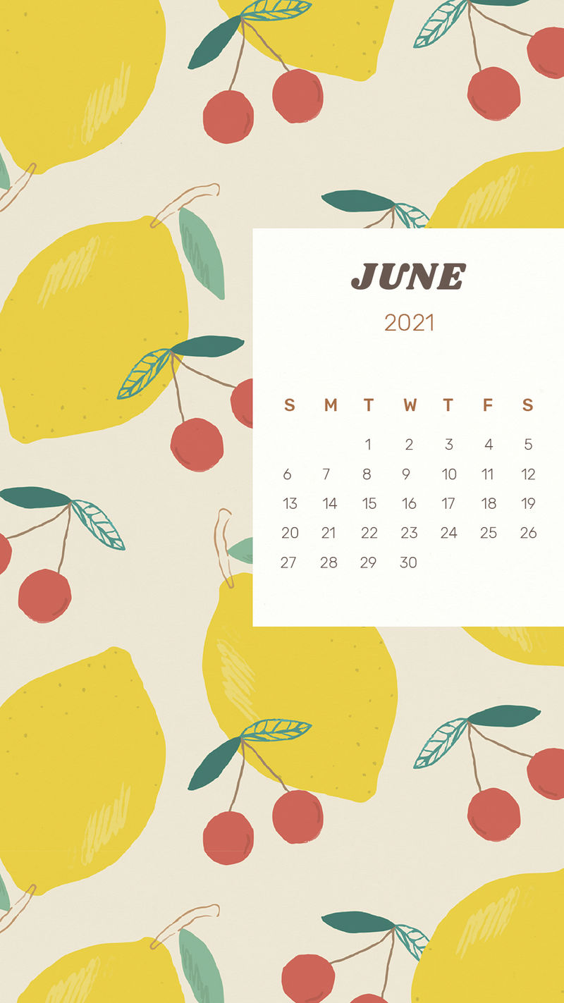 日历2021年6月带可爱柠檬的可编辑海报模板psd