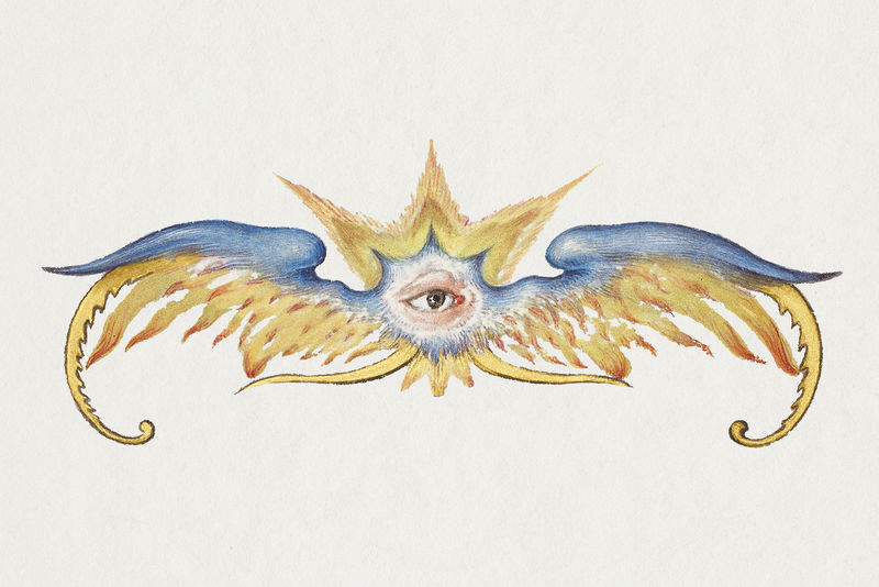 带有眼睛绘画装饰的神秘翅膀