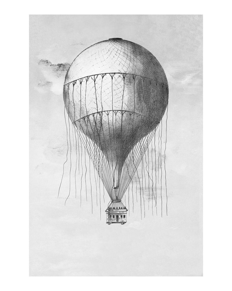 热气球复古插画墙壁艺术印刷品和海报设计混搭原始艺术品