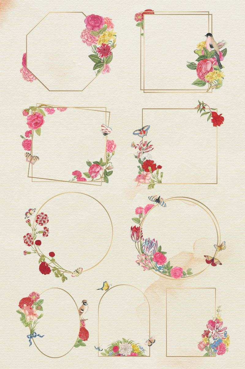 复古psd花卉金框收藏从18世纪的艺术作品从史密森档案混合