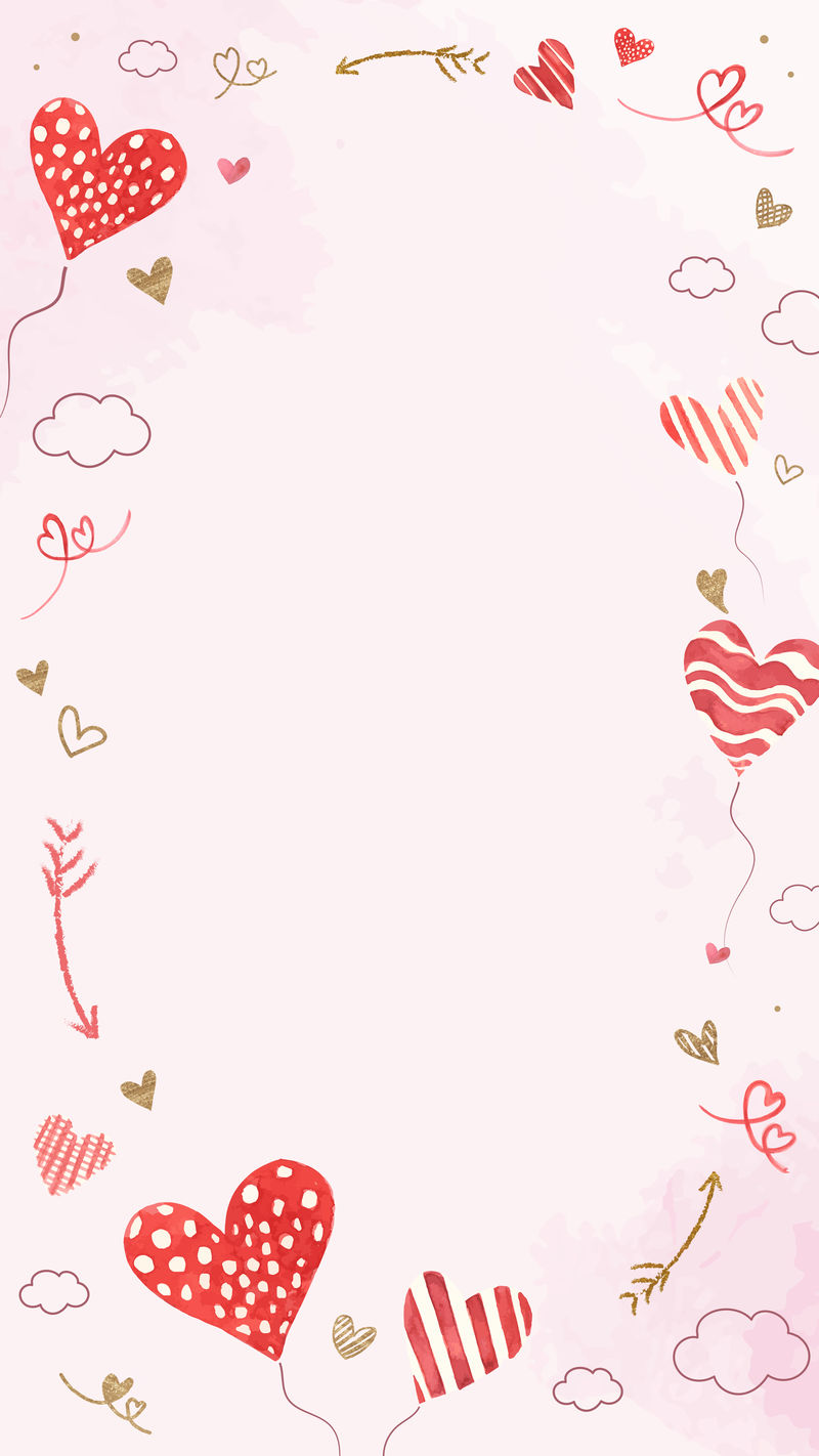 瓦伦丁；s心脏气球框架psd粉色水彩画社交媒体故事