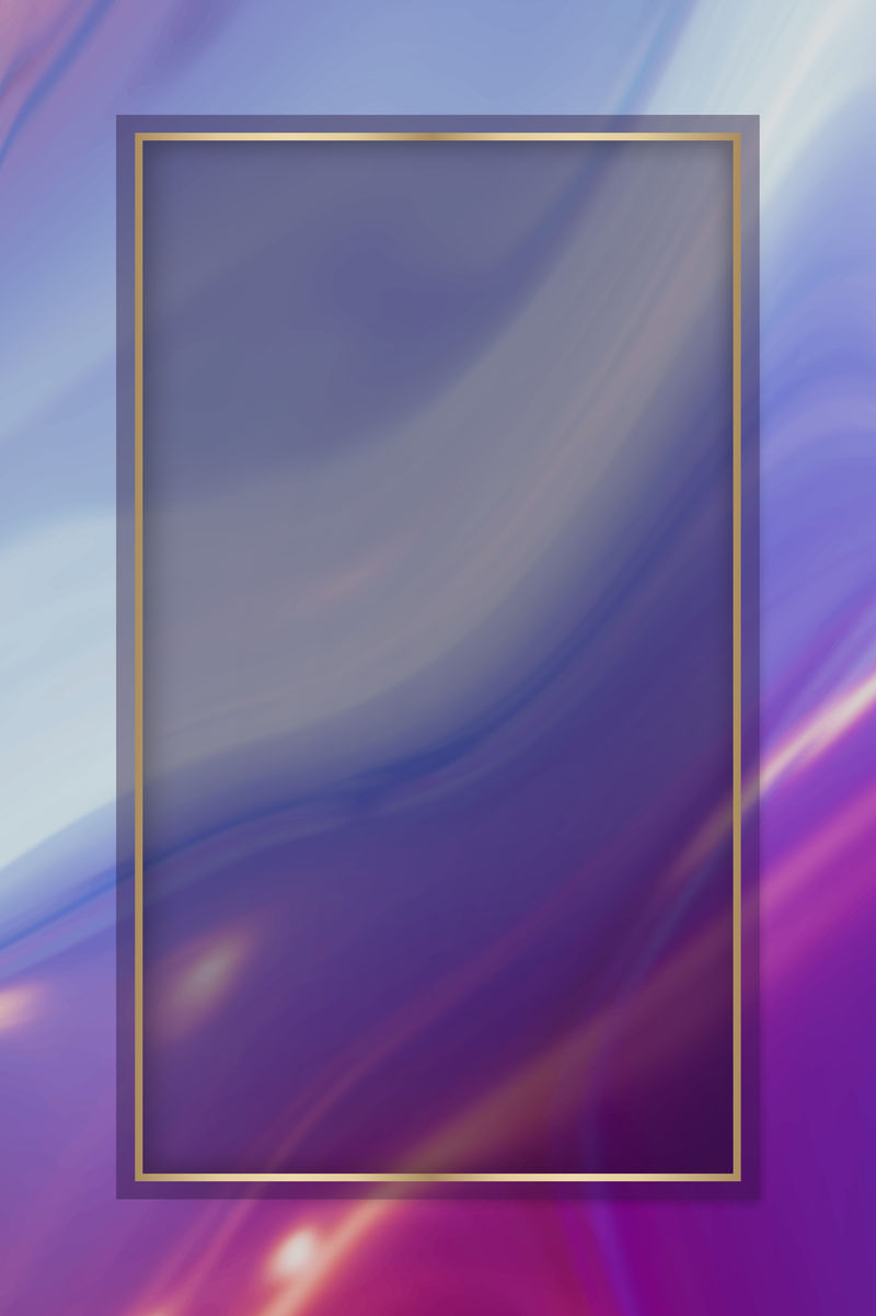 紫色流体图案背景向量上的粉金框架