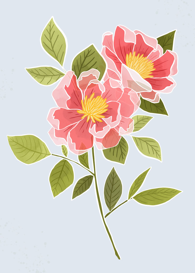手绘蜡染玫瑰psd花朵设计元素