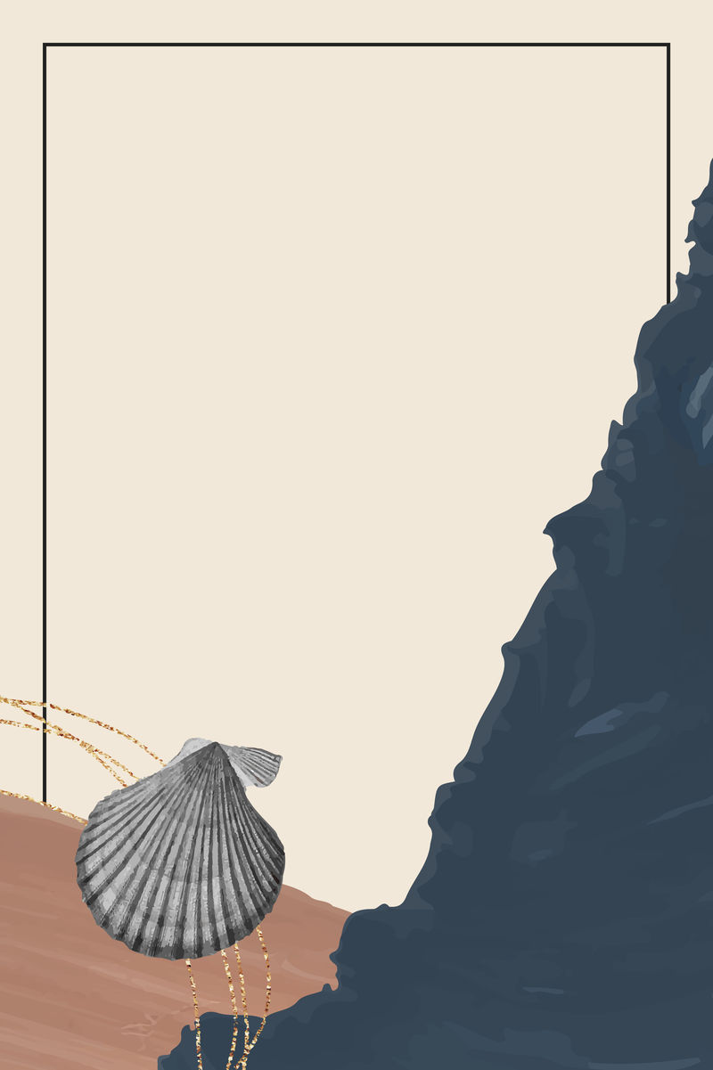 米色背景向量上的蛤蜊壳图案框架