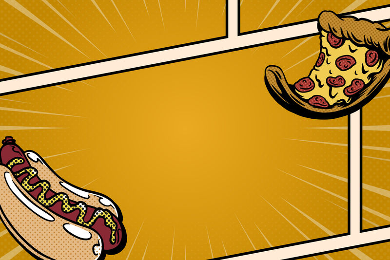 波普艺术热狗和比萨饼漫画模板