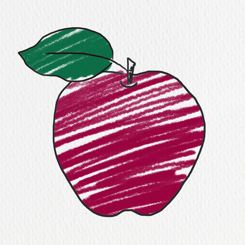 红苹果插画蜡笔风格