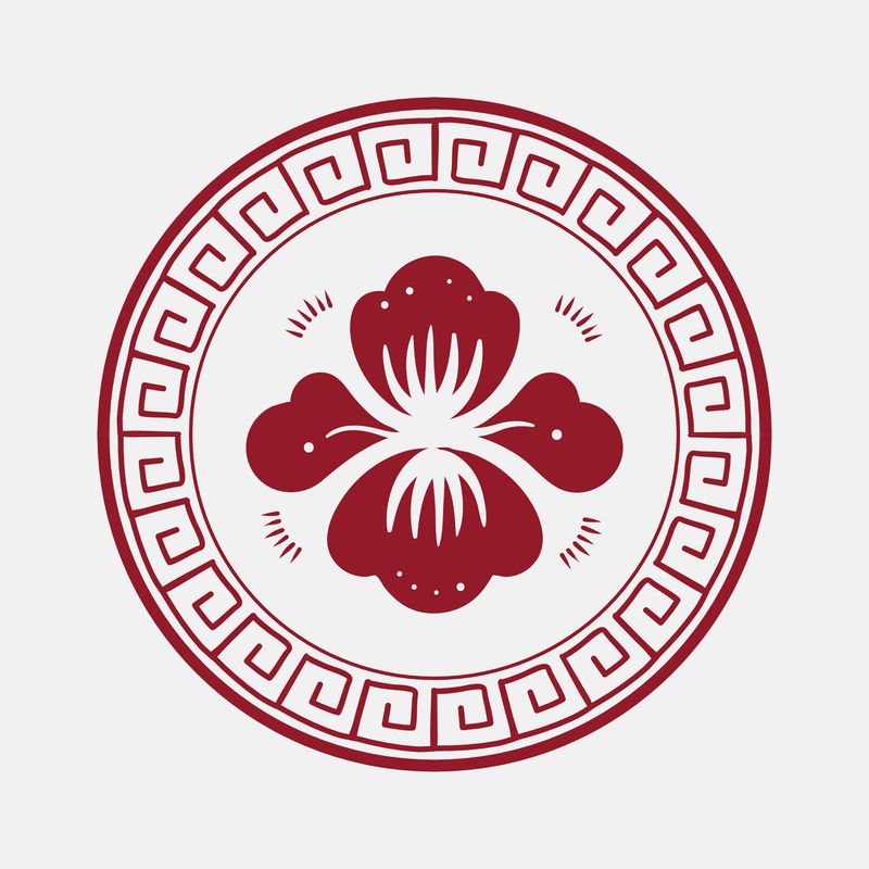 红色牡丹花徽章中国传统象征