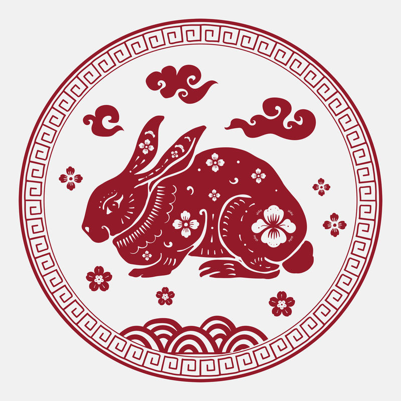 中国兔动物徽章psd红色新年设计元素