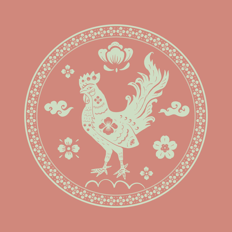 鸡年绿色徽章中国传统十二生肖