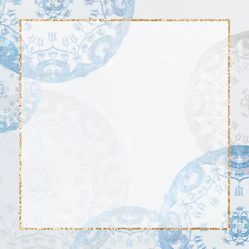 蓝色曼荼罗背景上的复古金色框架向量由Noritake factory中国瓷器餐具设计公司混合而成