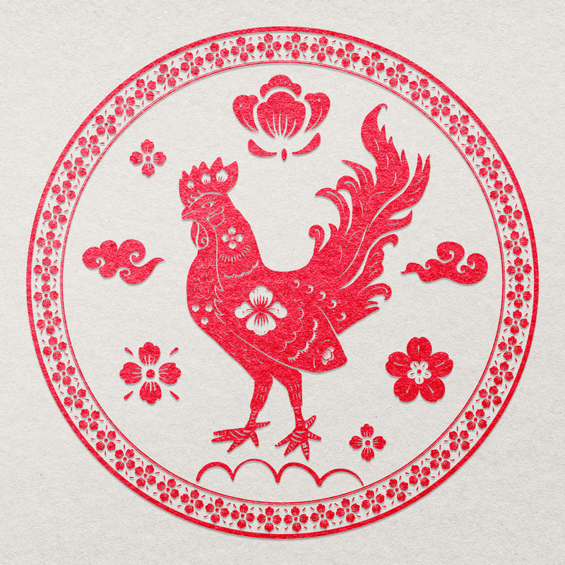 鸡年徽章矢量红色中国占星术动物