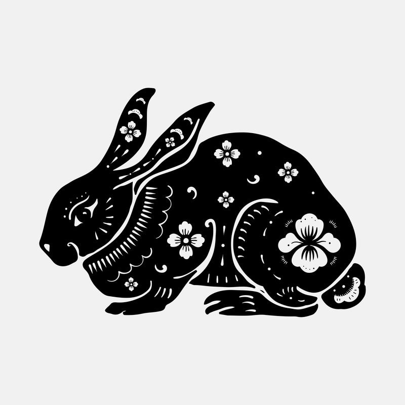 中国新年兔psd黑色动物生肖标志贴纸