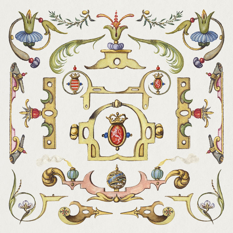 Psd维多利亚时期的装饰性边框由乔里斯·霍夫纳格尔（Joris Hoefnagel）和格奥尔格·博茨凯（Georg Bocskay）的书法模型书混合而成