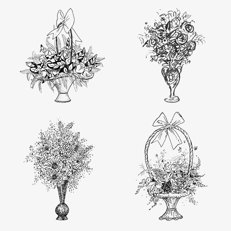 Flower vector套装复古插图由Leo Gestel的艺术品混合而成