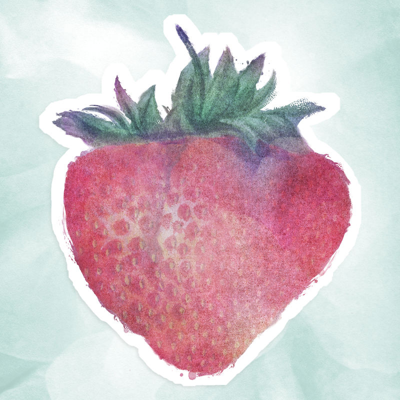 手绘草莓水彩白色边框贴纸