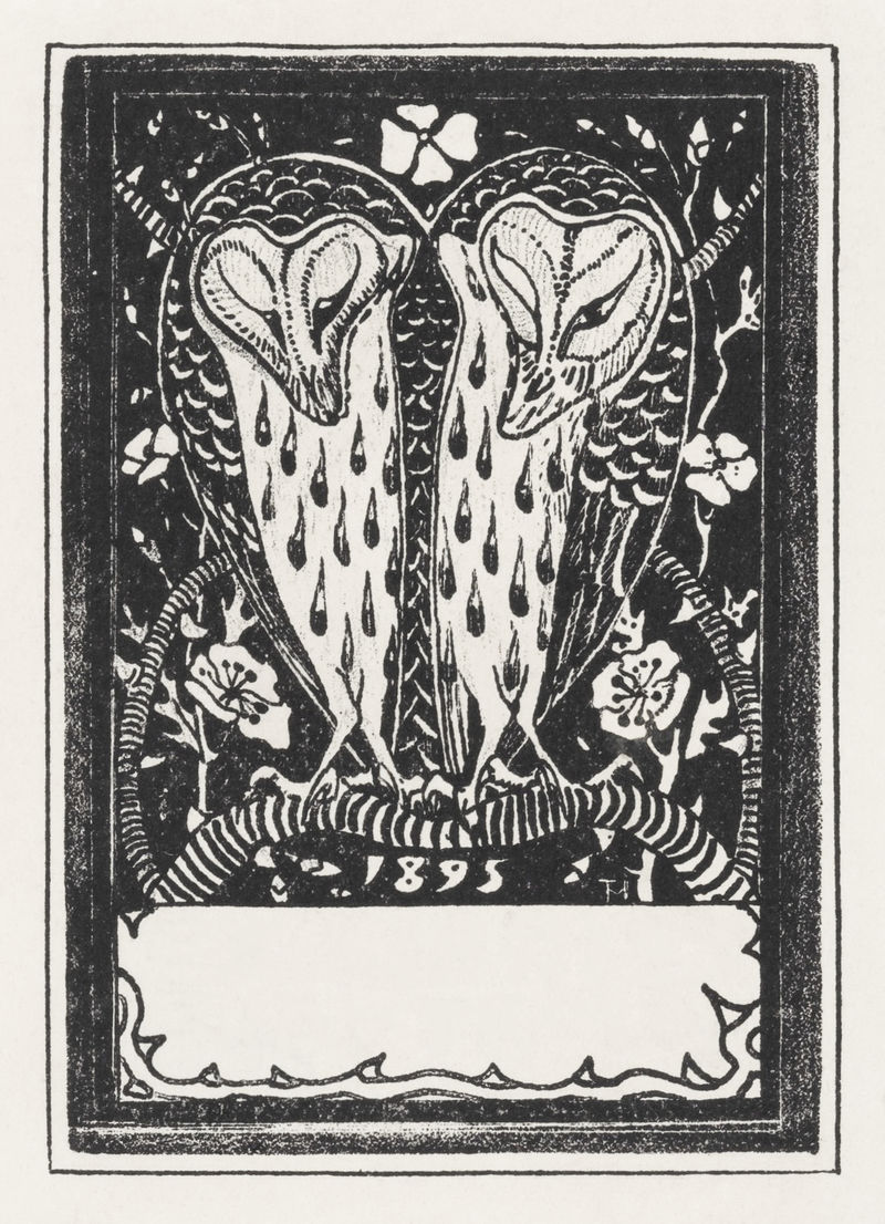 带有花框的复古猫头鹰由西奥·范·霍伊泰玛的作品混合而成