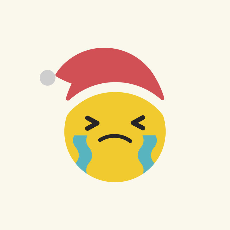 在米色背景向量上分离的圆形黄色圣诞老人哭泣表情符号