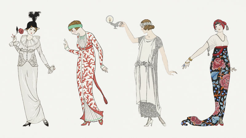 复古女性时尚psd集19世纪风格由乔治·巴比尔的艺术作品混合而成
